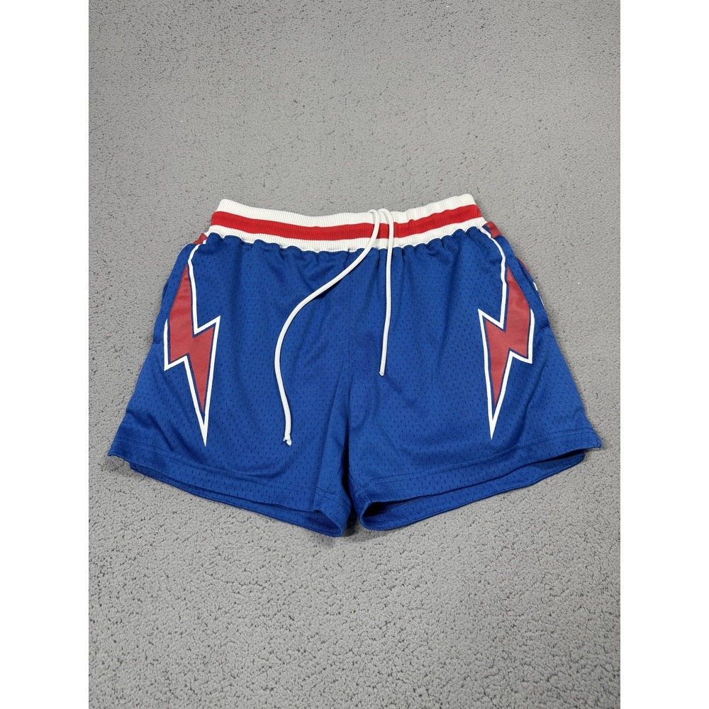 Mnml Shorts Mens Medium Blue Mesh Lightning Bolt 5 Inseam Athletic Gym Running
